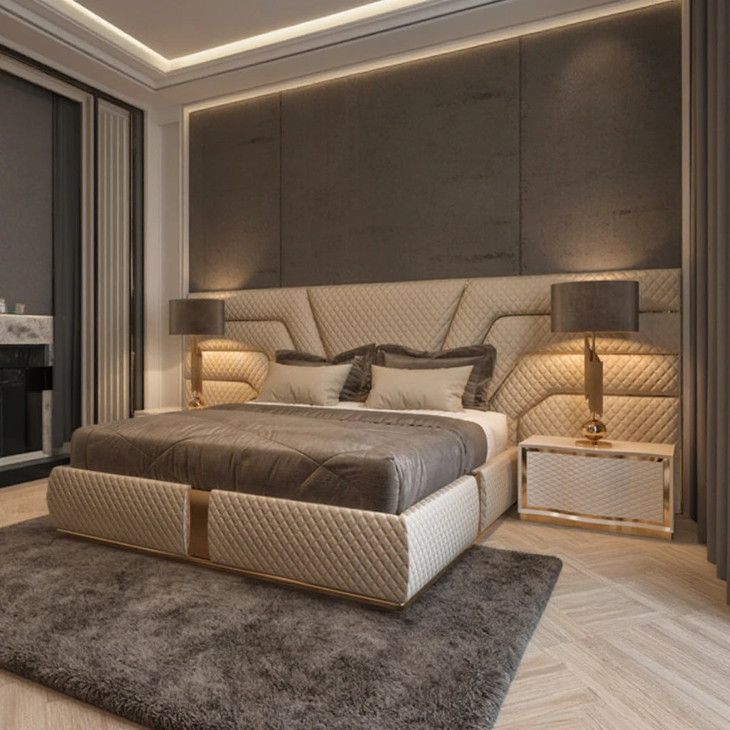 Lit King Size “ ARIA ” en véritable cuir Italien