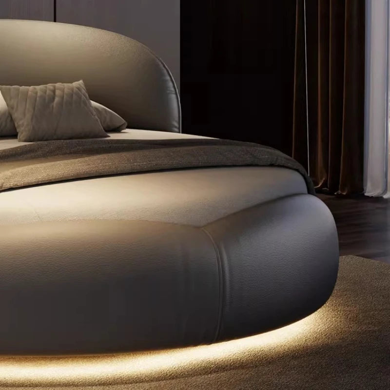Lit Rond King size “ORACLE” en Cuir véritable, Conception Unique