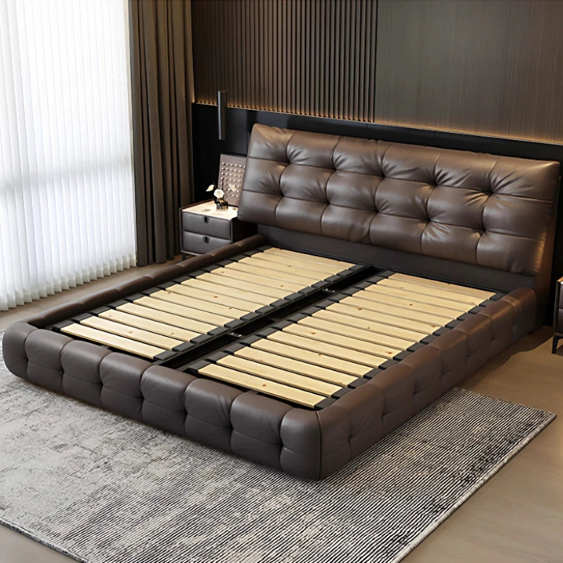 Lit “SPECTACULAIRE” en Cuir véritable au Design Unique et Luxueux avec Coffre de Rangement