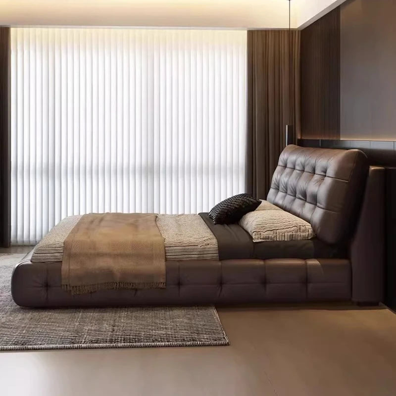 Lit “SPECTACULAIRE” en Cuir véritable au Design Unique et Luxueux avec Coffre de Rangement