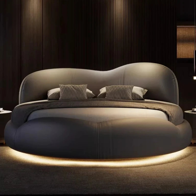 Lit Rond King size “ORACLE” en Cuir véritable, Conception Unique