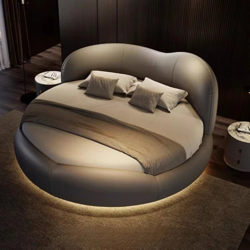 Lit Rond King size “ORACLE” en Cuir véritable, Conception Unique