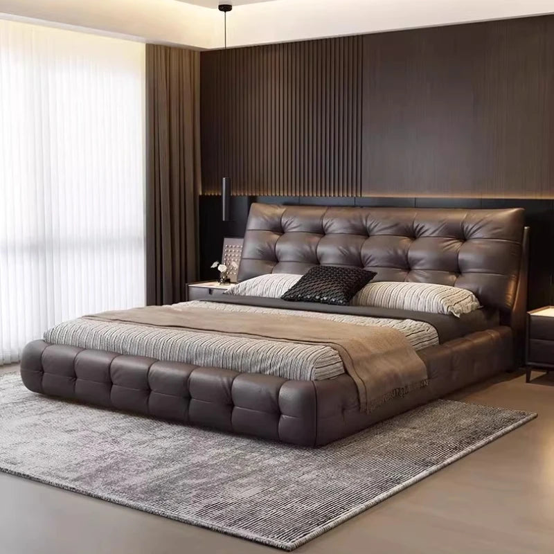 Lit “SPECTACULAIRE” en Cuir véritable au Design Unique et Luxueux avec Coffre de Rangement