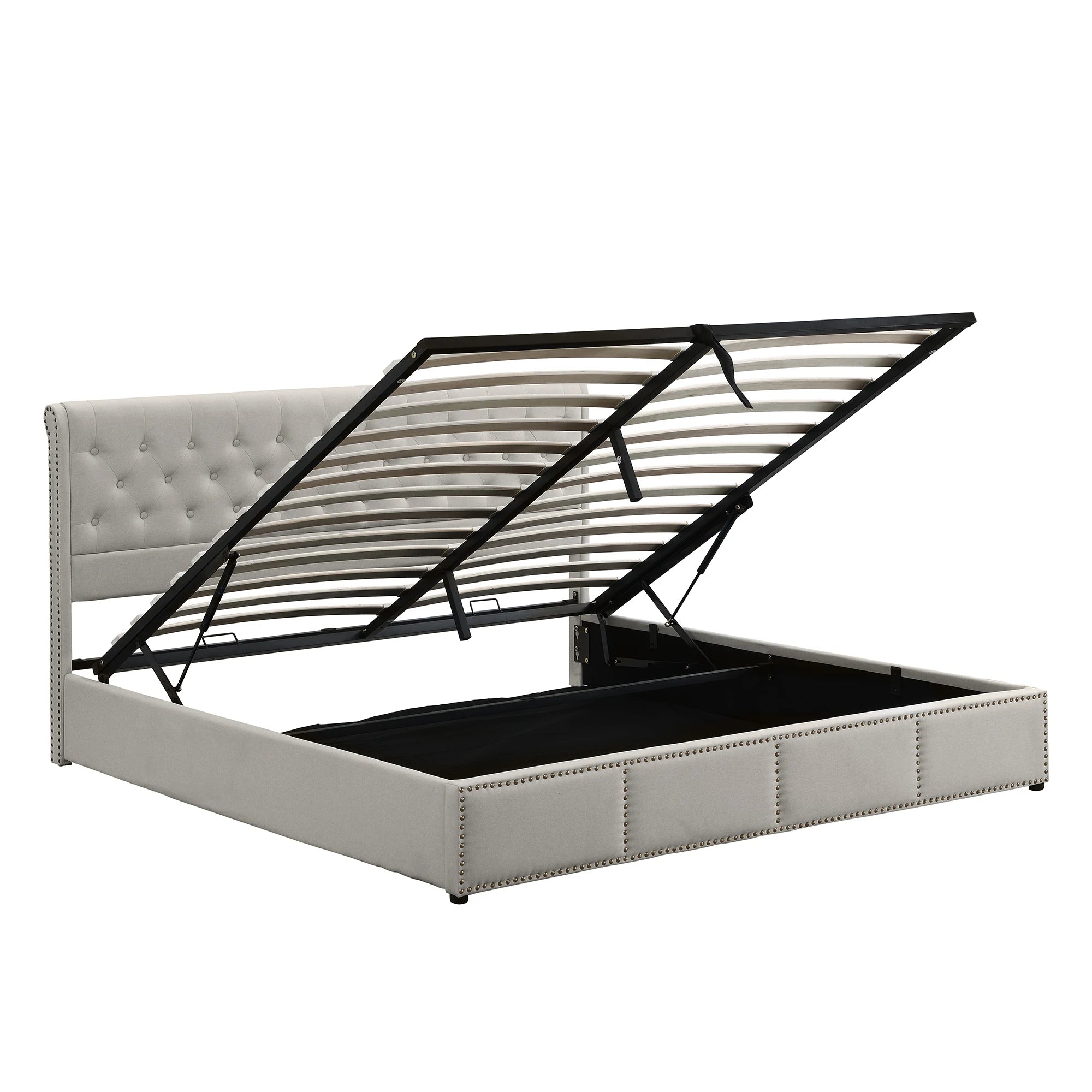 Lit “MIRAGE” en coton et lin, levage hydraulique et coffre de rangement