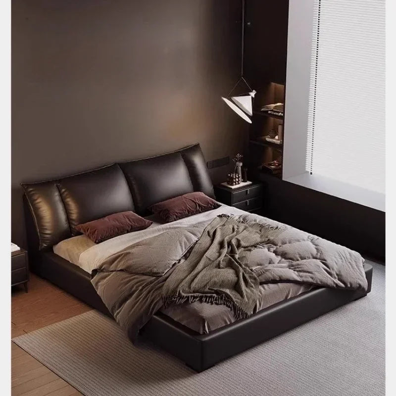King size “ LÉO ” Design Somptueux en Cuir Véritable