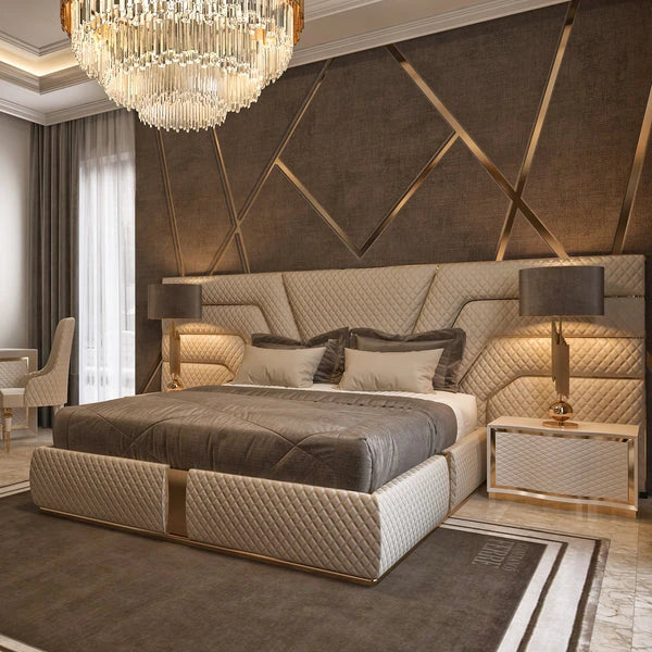 Lit King Size “ ARIA ” en véritable cuir Italien