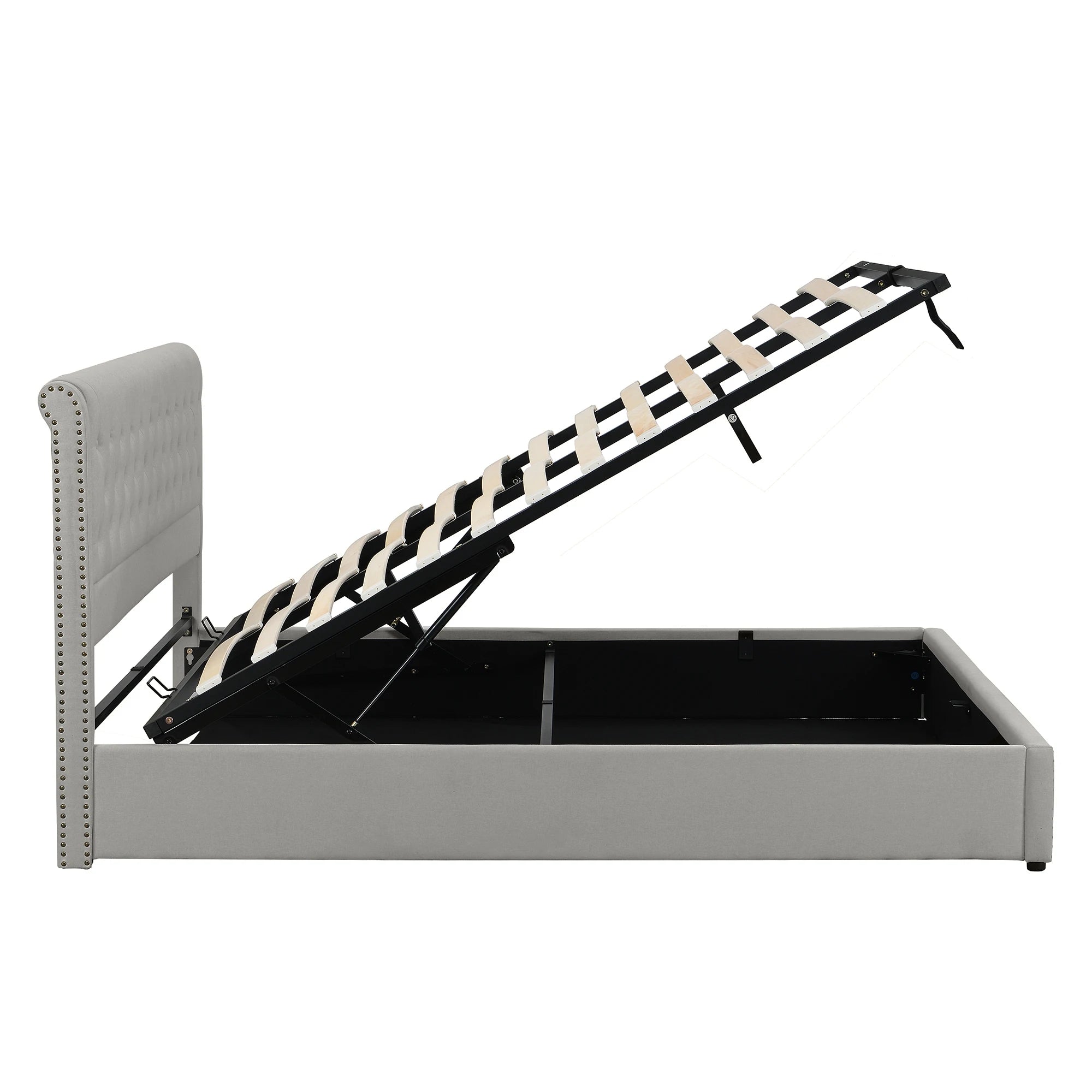 Lit “MIRAGE” en coton et lin, levage hydraulique et coffre de rangement