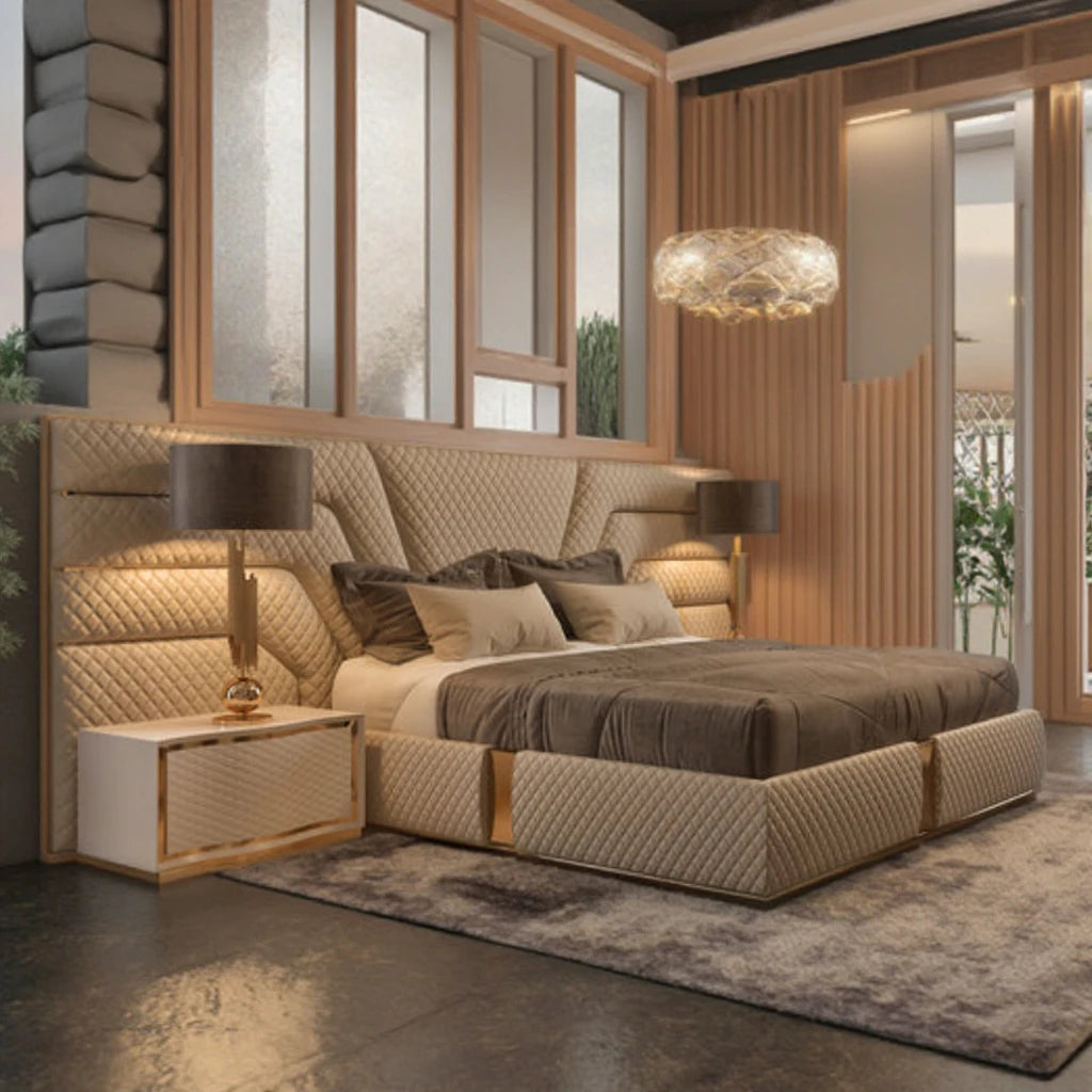 Lit King Size “ ARIA ” en véritable cuir Italien